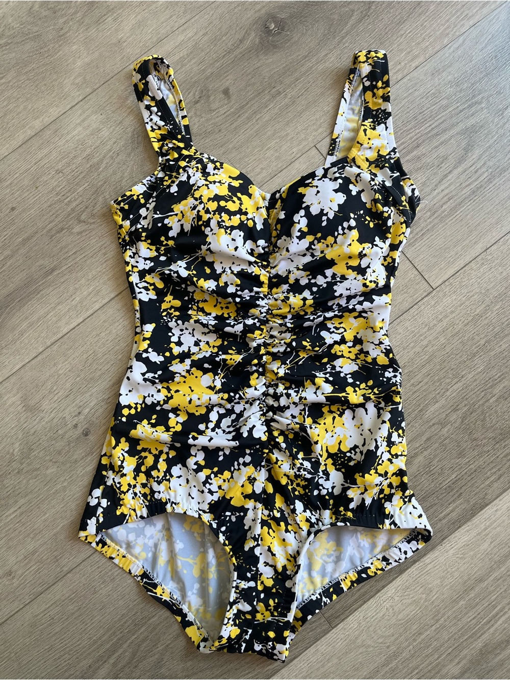 Maxine Swim Top in Black, White & Yellow Floral Print